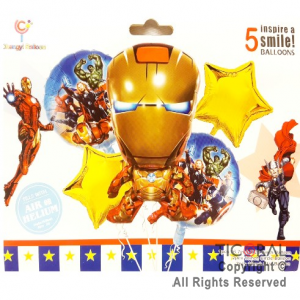 SET DE GLOBOS METALIZADO IRON MAN 5 UNIDADES 